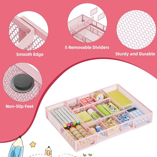 Expandable Desk Drawer Organizer (Expandable-Pink)