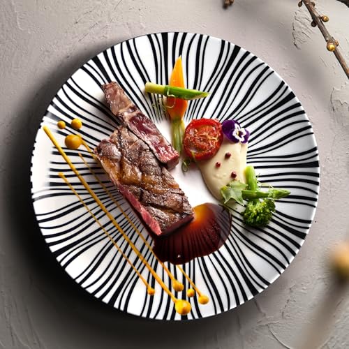 8 Inch Black and White Striped Plates Set of 6 (White plates with black stripes / 8 inch)