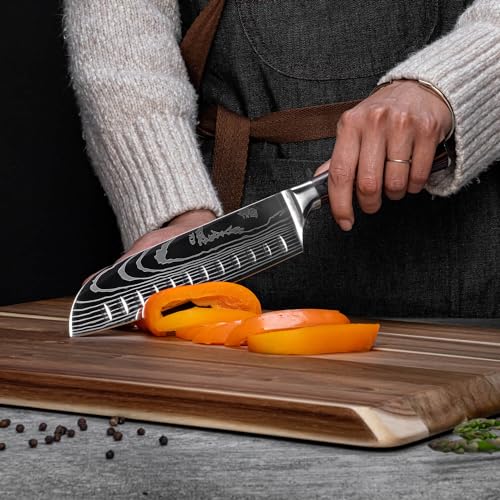 SENKEN 8 piece Premium Japanese Kitchen Knife Set with Laser Damascus Pattern