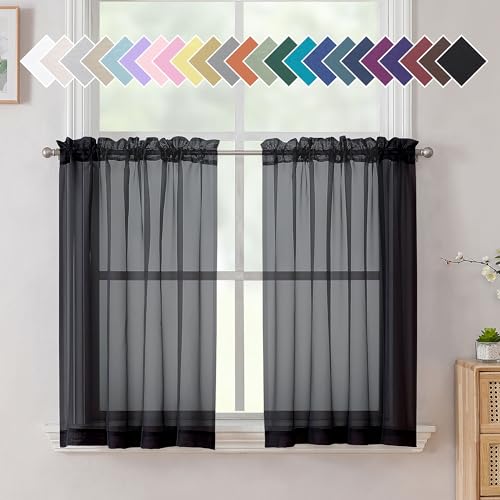 Black Curtains 36 inches Long 2 Panels (40"W x 36"L (Pack of 2) / Black)