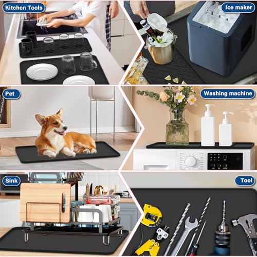 Coffee Mat 19" x 12" Silicone Coffee Bar Mat (black 19''x12'')