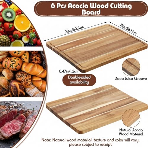 6 Pcs Acacia Wood Cutting Boards with Juice Grooves (20 x 15 Inch)