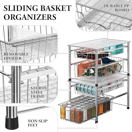 Stackable 2 Tier Sliding Basket Organizer Drawer (2-tier / Chrome)