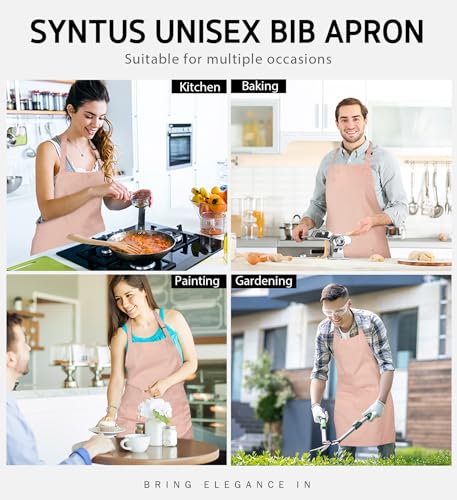 2 Pack 100% Cotton Adjustable Bib Apron with 2 Pockets for Women (Nude Pink / 2 Cotton)