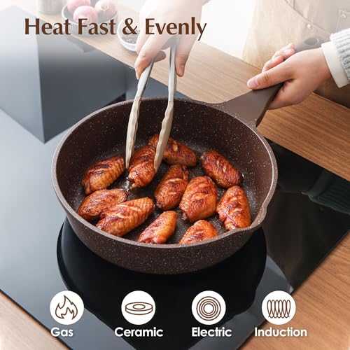 Nonstick Deep Frying Pan Skillet (Toffee Brown / 10-inch/3.5QT)