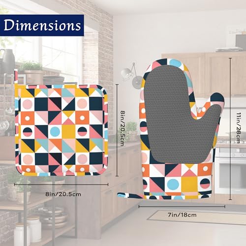 Oven Mitts and Pot Holders Sets Abstract Geometric Silicone Kitchen Mits Potholders Colorful Modern Art Heat Resistant 4Pcs Oven Gloves Hot Pads for Baking Cooking BBQ Grilling Home Decor (Abstract Geometric,colorful Modern Art)
