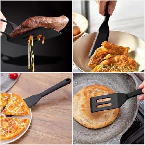 3 Pack Silicone Slotted Spatula Set BBQ Clamp for Grilling (3 Pack Black)