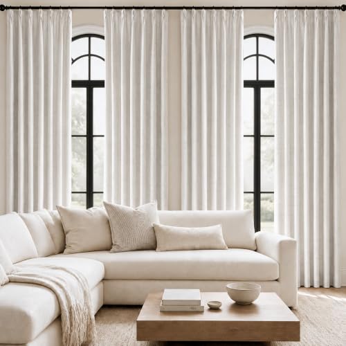 Pinch Pleated 100% Blackout Linen Curtains for Bedroom 108 Inch (White/Linen 100% Blackout / 40"W x 108"L (Pack of 2))