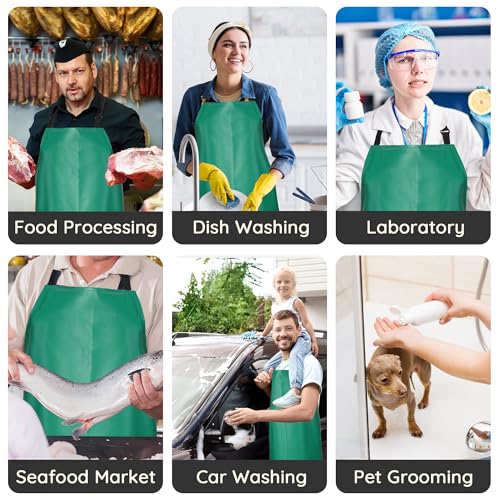 Heavy Duty Extra Long Oil & Chemical Resistant Thicker Rubber Aprons Unisex (Green)