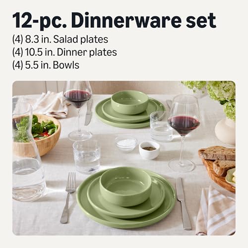 Glazed Stoneware Dinnerware (Olive / 12-Piece Dinnerware Set, Service for 4)