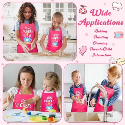 R HORSE 2Pcs Adults Kids Matching Apron Set (Pink Chef)