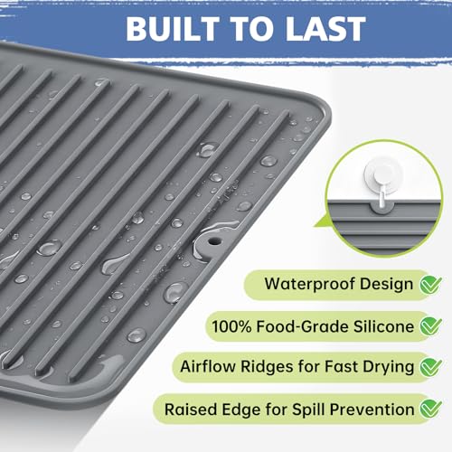 Silicone Dish Drying Mat for Kitchen Counter (White / 18" x 16")