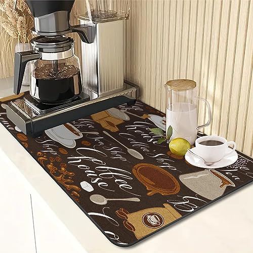 Coffee Mat for Countertops (Tea Coffee Retro Vintage Cafe)