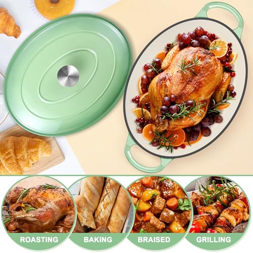 7QT Oval Dutch Oven Pot with Lid (7 QT-Oval / Pistachio Green)