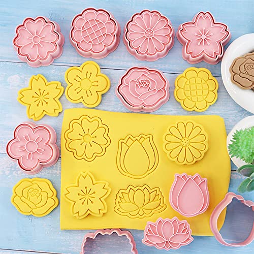 8 Pcs Cookie Cutters Set 3D Holiday Cookie Cutters for Party Baking Decoration (Flowers (8 Pcs))