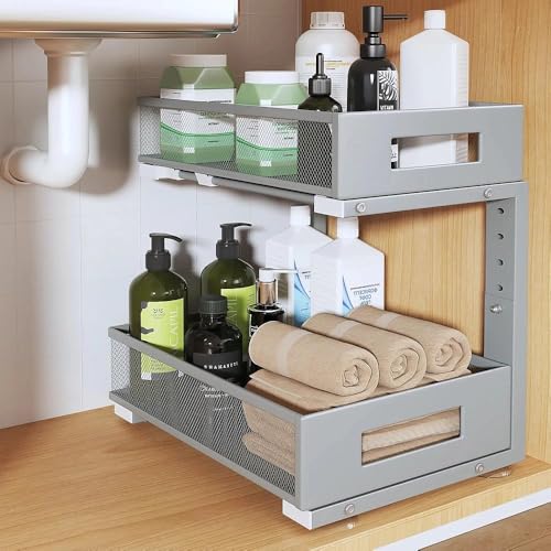 Under Sink Organizer (Gun Gray / 1 Pack-15.9"Dx11.6"-16.7" H)