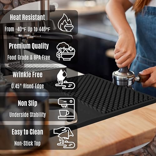 Coffee & Bar Mat For Countertop With "Edge Protection" (Black / 24" x 12")