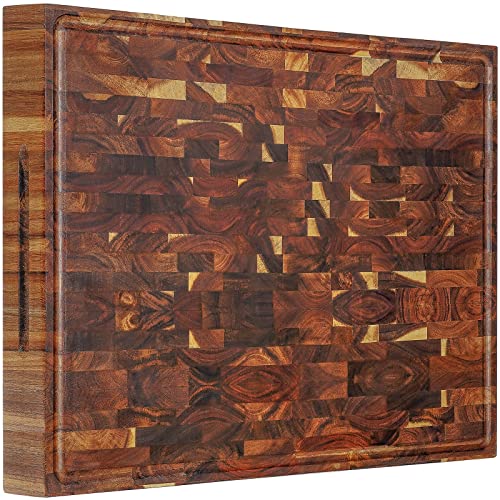Acacia End Grain Wood Cutting Board 24x18x2 In Thick Butcher Block (24"L x 18"W)