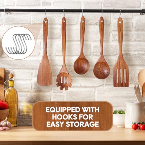 Wooden Spoons for Cooking 10PCS Teak Wood Cookware Utensil Set (10 PCS SET)