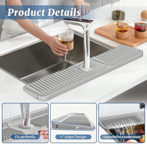 24 Inch Faucet Mat for Kitchen Sink Splash Guard (Light Grey / 23.6" x 5.5")