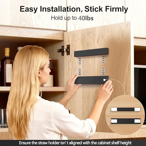 9.5” Large Acrylic Straw Holder for Cabinet Door (Large / Black)