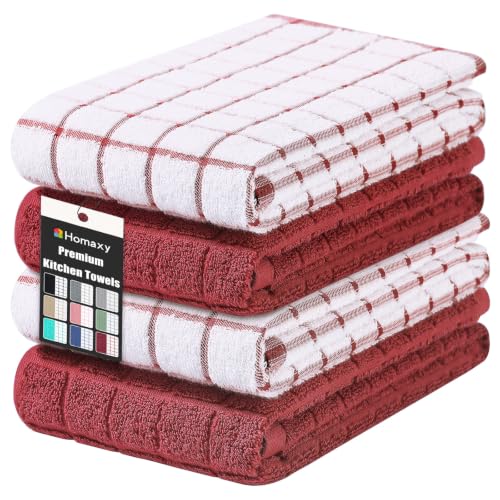 Large Premium Cotton Kitchen Towels 16"x 28" (Rust / 16" X 28" - 4 Pack)