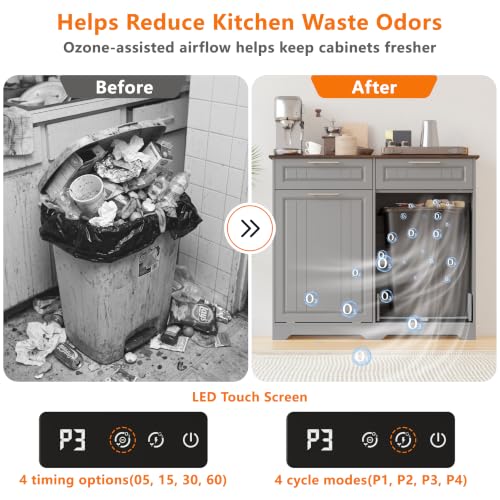 Double 10 Gallon Tilt Out Trash Can Cabinet with Deodorizing Function (Grey / 13.11"D x 40.16"W x 35.2"H(Double))