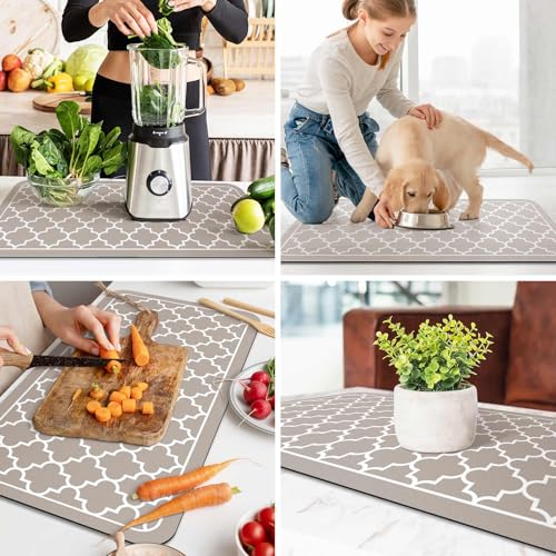 Dish Drying Mat Absorbent Dish Drying Mats for Kitchen Counter 18"x 32" (Stylish Khaki / 32" x 18")