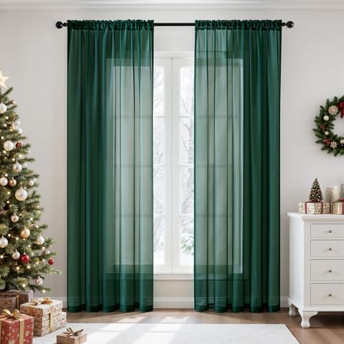 Hunter Green Sheer Curtains 54 X 63 Inches (Hunter Green / 54"W x 63"L (Pack of 2))