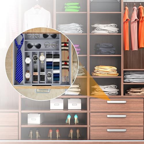 Kitchen Silverware Drawer Organizer and Storage Cabinet Utensil Rack Bathroom Counter Vanity Extra Large Big Cooking Drawer Organizers Countertop Pantry Storage Cabinet Best Kitchen Must Haves 2025 (Gray / 9 Slots Expandable)