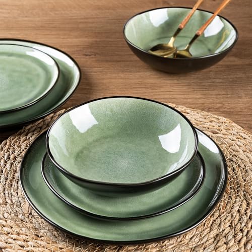 Ceramic Dinnerware Sets for 4 (Matte Olive Green / Service for 4)