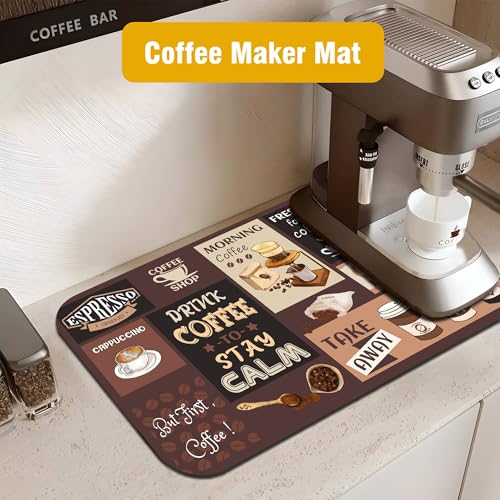 Retro Coffee Pattern Drying Mat 19" x 12" (Coffee / 19" x 12")