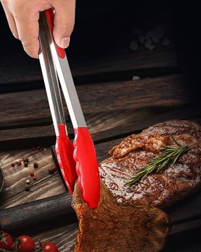 Red Stainless Steel Tongs Heat Resistant Kitchen Tongs Set (Red / 9" & 12" inch)