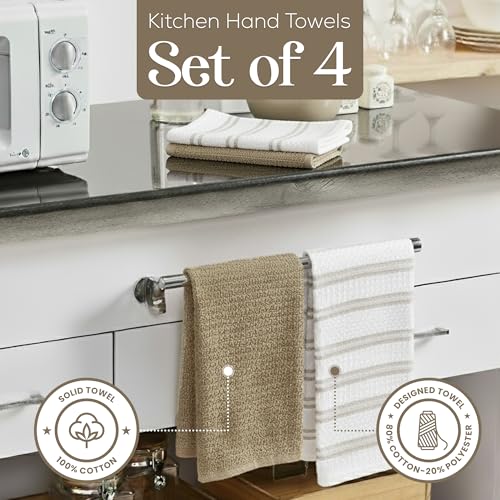 Kitchen Towels Set of 4 (Taupe N White)
