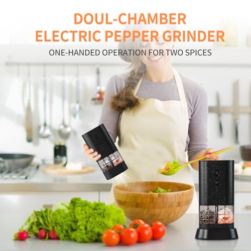Dual Chamber Electric Pepper and Salt Grinder (Black/Leather)