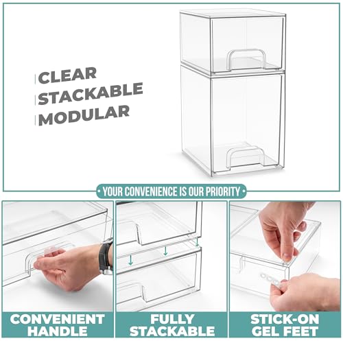 Clear Stackable Storage Drawers (2 Pack, 7.6’’ and 4.4’’ Tall)