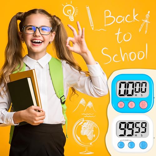 Classroom Timer for Kids Teachers 2 Pack Digital Timers Blue White (White & Blue)