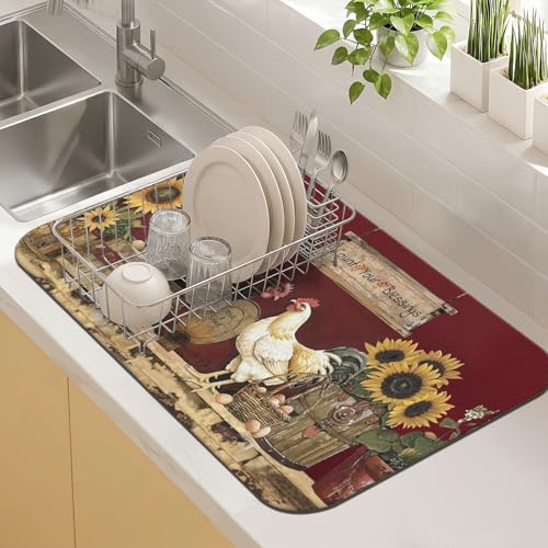 Kitchen Countertop Dish Drying Mat (Burgundy / 19" x 12")