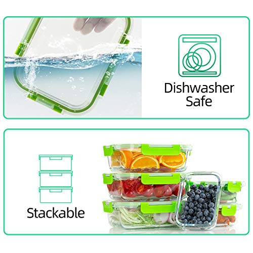 Glass Containers for Food Storage with Lids (Green)