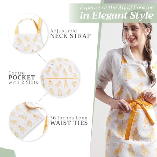Aprons for women with Pocket 100% Cotton Pack of 1 (115 - Ducklings in Spring)
