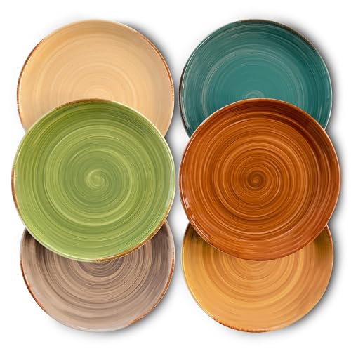 Ceramic Helix Swirl Salad Plates Set of 6 (8 In / Earth Colors)