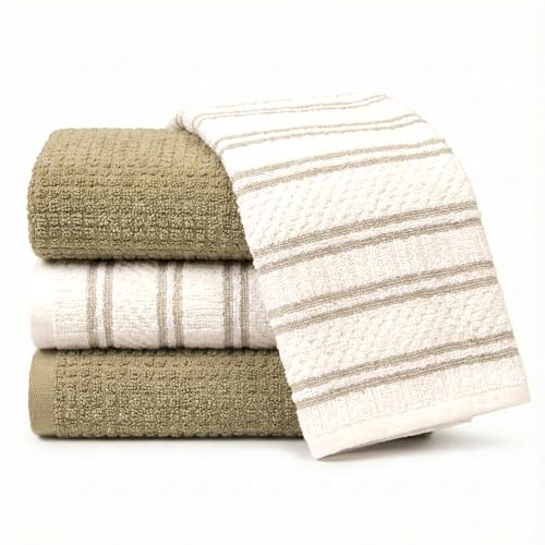Kitchen Towels Set of 4 (Taupe N White)