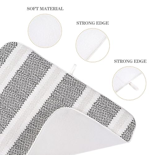 Boho Black Dish Drying Mat 18 x 24 inch Modern Geometry Polka Dot Striped Decorative Drying Mats Microfiber Absorbent Dish Washable Draining Mat for Kitchen Counter Decor (18" x 18" / Black Striped)