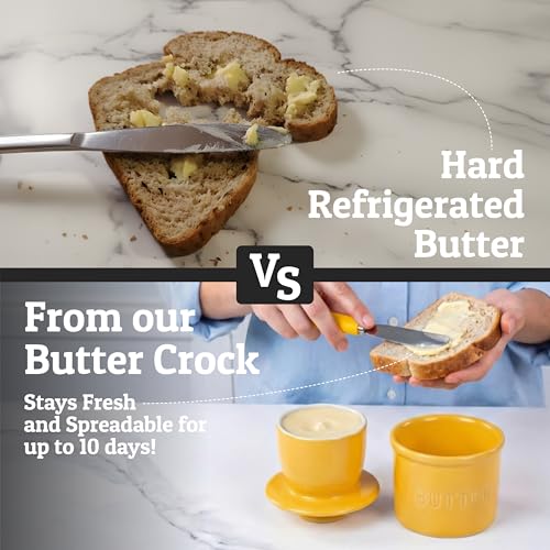 Large Butter Crock with Lid with Water Line (Yellow / Large)