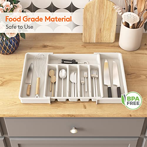 Extra Large Silverware Drawer Organizer (White / XL (13-22''W x 15''D))