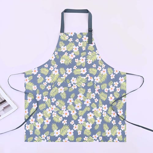 Floral Aprons with Pocket Blooming Floral Womens Waterproof Apron (Green Flowers)