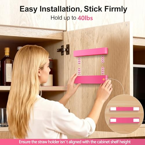 9.5” Large Acrylic Straw Holder for Cabinet Door (Large / Hot Pink)