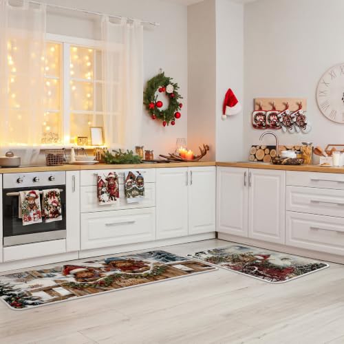 10 Pcs Christmas Highland Cow Kitchen Decor and Accessories Set Farmhouse Rustic Kitchen Towels Pot Holders Oven Mitts Rugs and Tape for Baking Cooking BBQ Housewarming Gifts (Brown / Christmas Cow)