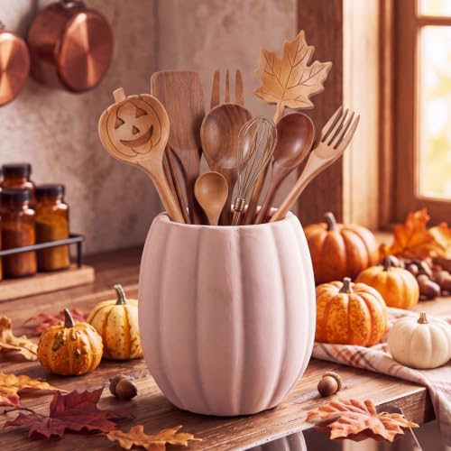 Fall Pumpkin Utensil Holder (Minimalist / White / Ceramic)