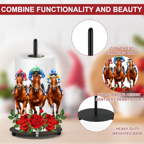 Horse Racing Paper Towel Holder Countertop Run for Roses Kentucky Derby Decor Large Metal Towel Holder Stand for Horse Racing Party Home Kitchen Bathroom Accessories Supplies (Horse Racing)